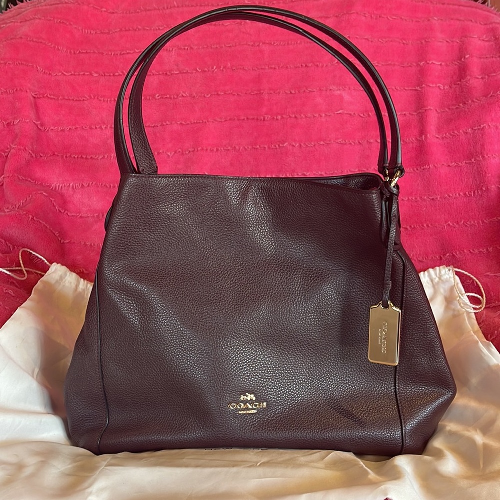 Coach Edie 31 Refined Pebble
Leather Shoulder Bag NWT in Oxblood w duster
